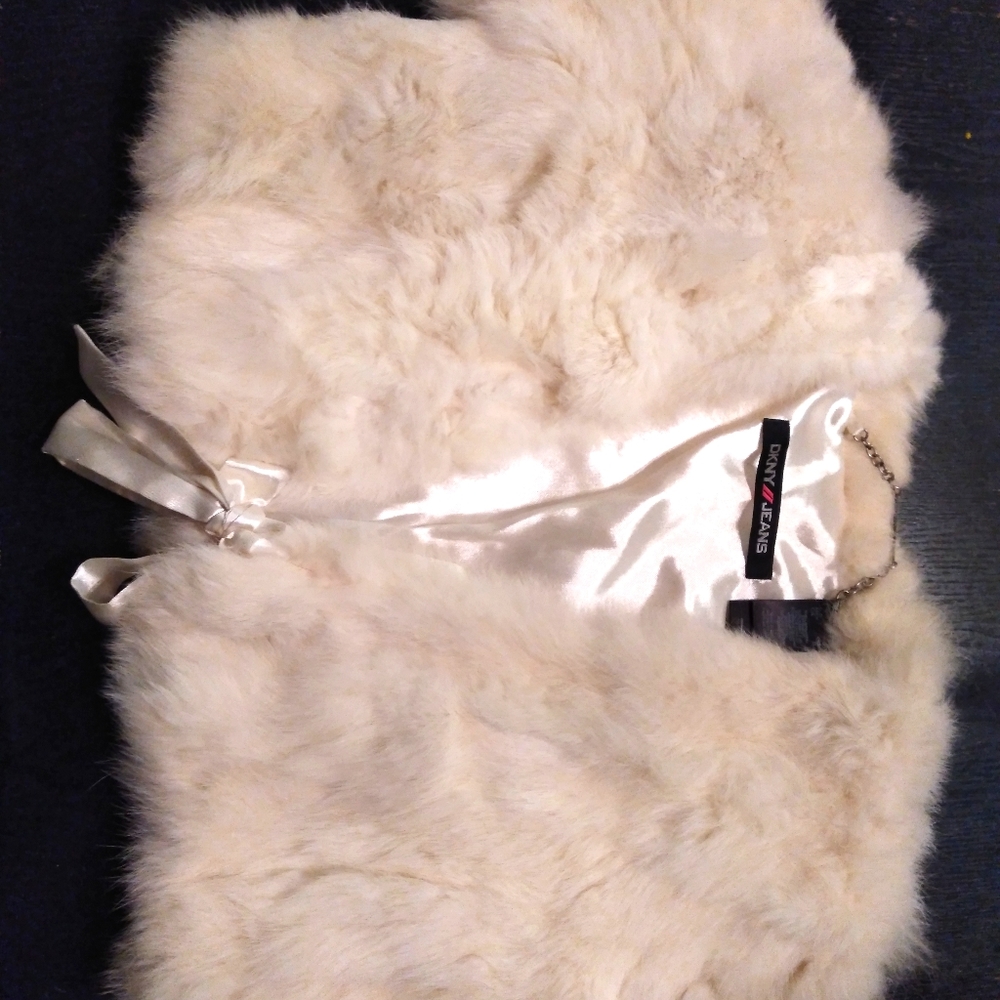 "Brand New Condition" DKNY rabbit fur shaw